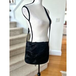Vintage Chinese Old Shanghai Black Silk Brocade Crossbody Messenger Bag